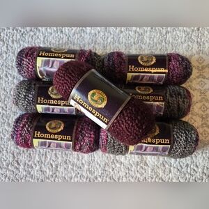 Lion Brand Homespun Yarn 6 Genstone Stripes & 1 Garnet, 6 Oz Ea